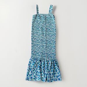 Women’s Purple Blue Floral Smocked Dress Size L New Tight Ruffle
